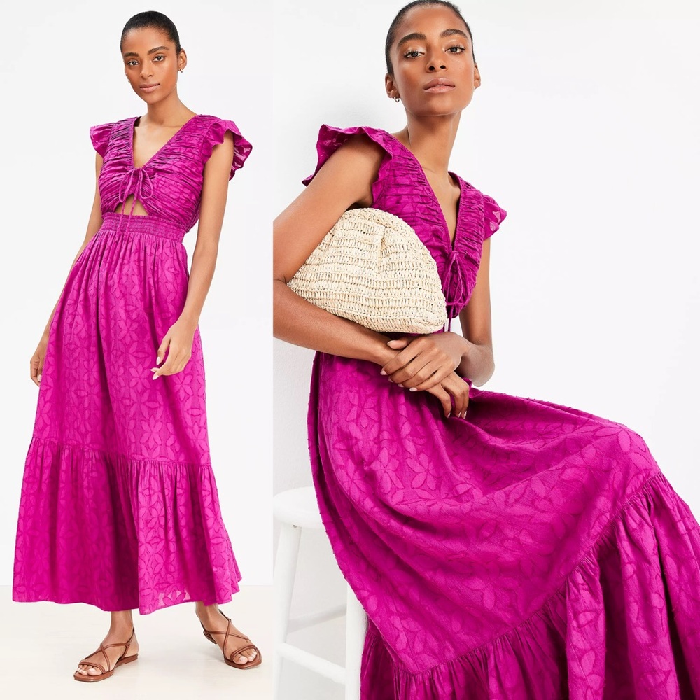 LOFT Fuchsia Pink Floral Maxi Dress